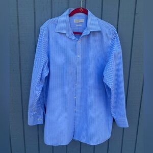 Michael Kors Light Blue and White Checked Dress Shirt